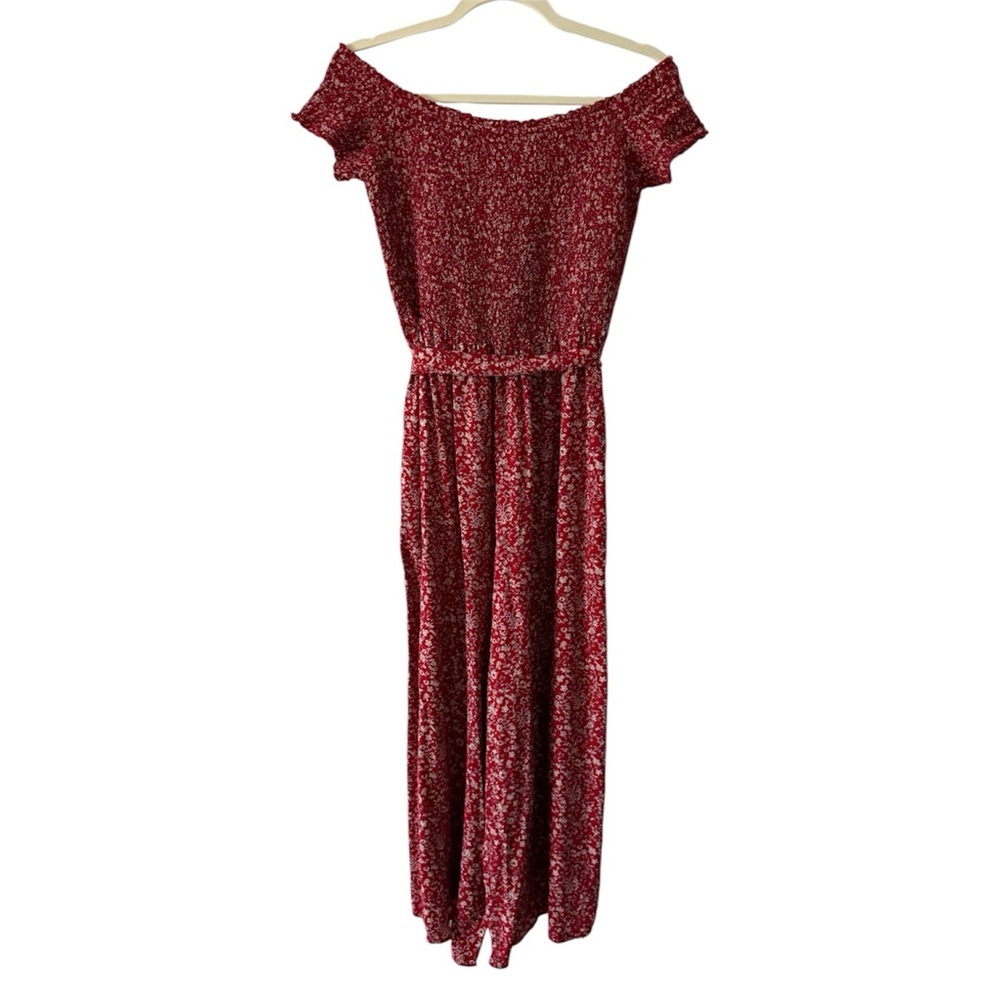 Lulu's Red Floral Off-Shoulder Jumpsuit - Picture 3 of 5